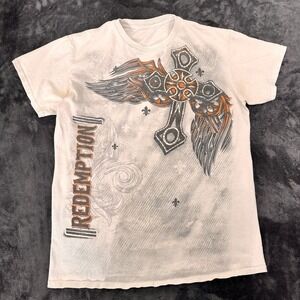 Redemption T Shirt Mens Multicolor Knit Cotton Winged Cross Graphic Y2K Grunge